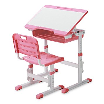 Slypnos Ergonomic Adjustable Children's Desk and Comfortable Chair Set Specially Designed for Children Age 3-14, Pink