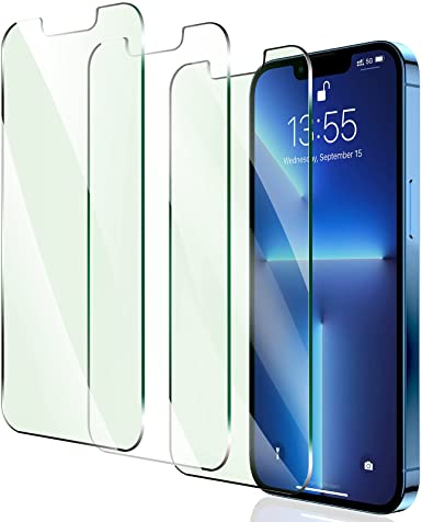 [3 Pack] LK Anti Blue Light Screen Protector Compatible with iPhone 13 Pro Max, Eye Protection HD Clear Anti-Scratch, Easy Installation Frame, Case Friendly, Tempered Glass