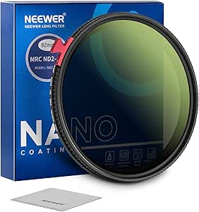 NEEWER 82mm Variable ND Filter ND2-ND400 with Putter, Adjustable Neutral Density Camera Lens Filter(0.3-2.7, 1-9 Stops), 30 Layer Nano Coated/HD Optical Glass/Water Repellent/Anti Scratch/Ultra Slim