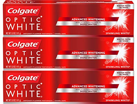 Colgate Optic White Whitening Toothpaste, Sparkling Mint - 5 ounce, 3 Count