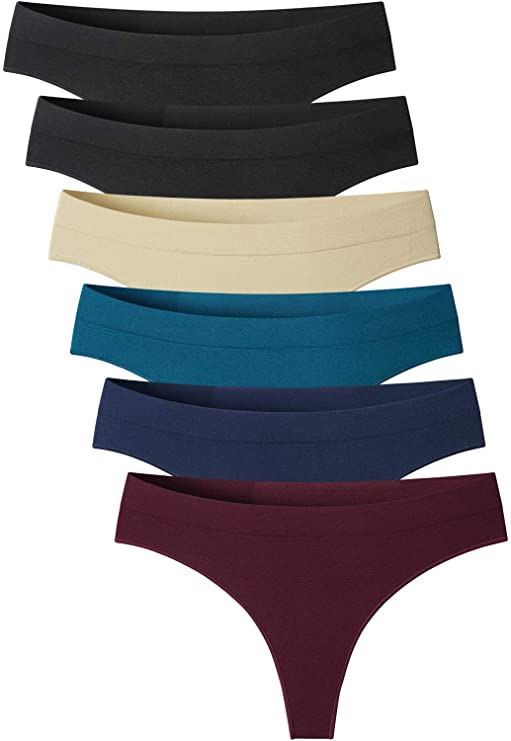 Areke Womens Seamless Thongs Underwear, 6 Pack Nylon Spandex Cheeky Low Rise No Show Sexy Bikini Panties