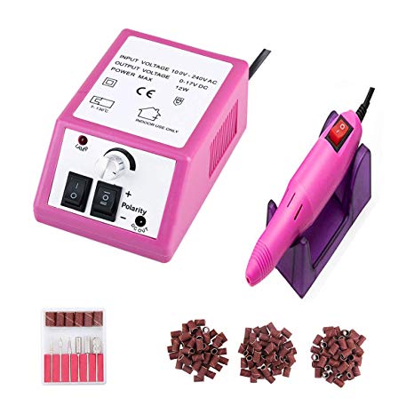 Ayshone Electric Nail Drill Nail File Set Kit for Acrylic Nail Gel Maincure Pedicure Polishing Shape Tools Set for Home Salon (Pink)