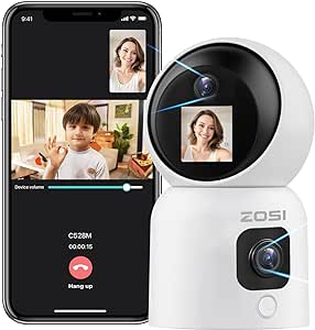 ZOSI 2K Dual-Lens Indoor Security Camera, Two-Way Video, Gesture/One-Touch Calling, Human Motion Tracking, C528M 360° Views Pan/Tilt Home Baby/Pet Dog Monitor, 2.4G/5G Dual-Band WiFi, Plug-in