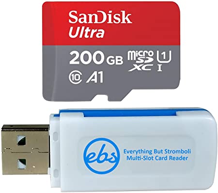 SanDisk 200GB SDXC Micro Ultra Memory Card Works with Samsung Galaxy A50, A40, A30 Cell Phone Class 10 (SDSQUAR-200G-GN6MN) Bundle with (1) Everything But Stromboli MicroSD and SD Card Reader