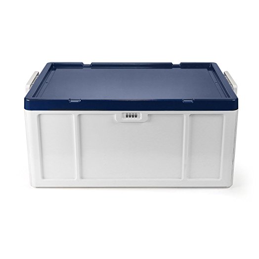 Plastic Container Large Storage Underbed Stackable Big Boxes Handle with Lid Tough Outdoor Bins Kitchen Office Lockable Box 52 Litre,Blue