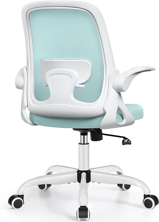 Winrise Office Chair Ergonomic Desk Chairs with Lumbar Support and Flip-up Arms, Comfortable Breathable Mesh Computer Executive Chair with Swivel Task, Adjustable Height 4'', Home, Bedroom-Light Blue