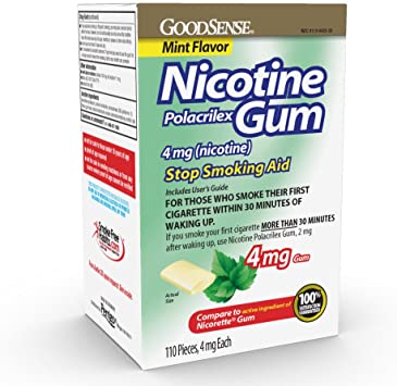 GoodSense Nicotine Polacrilex Uncoated Gum 4 mg (nicotine), Mint Flavor, Stop Smoking Aid; quit smoking with nicotine gum, 110 Count