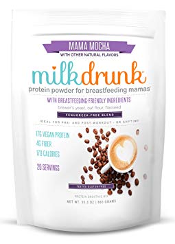 Milk Drunk Fenugreek-Free - Mocha Protein Powder for Breastfeeding - 20 Servings of Vegan Protein & Lactation-Boosting Ingredients - 17g Protein 4g Fiber 6g Sugar - Oats, Flax, Brewer's Yeast
