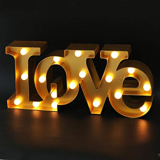 Bright Zeal 16" x 7" Large LOVE Sign Light Wall Art For Bedroom (GOLD) - LED Marquee Letters Lights LOVE Tabletop Sign - Light Up LOVE Table Decor - Wedding Decorations For Reception Tables And Walls