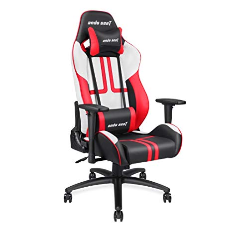 Anda Seat Viper Series Executive PVC Leather Gaming Chair,Large Size High-back Recliner Office Racing Chair,Swivel Rocker E-sports Chair,Height Adjustable with Lumbar Support Pillow(Black/White/Red)