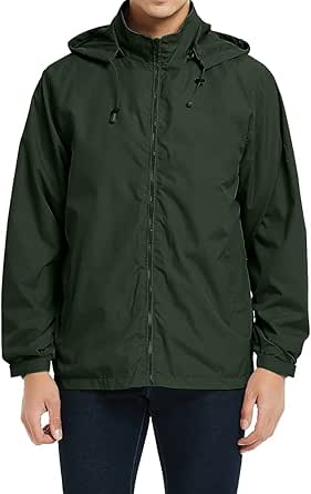 Mens Lightweight Windbreaker Waterproof Rain Jacket with Removable Hood