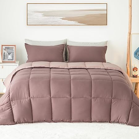 KASENTEX Bedding Plush Purple Comforter Set, King, Twilight Mauve/Pale Mauve