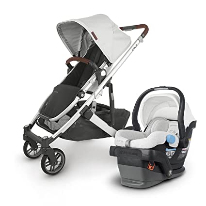 UPPAbaby Cruz V2 Stroller - Bryce (White Marl/Silver/Chestnut Leather)   Mesa Infant Car Seat - Bryce (White Marl)