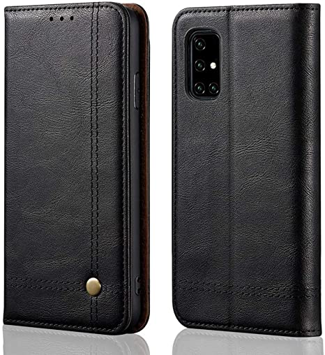 REEGINCH Samsung Galaxy A71 Case, Wallet PU Leather Flip Full-Body Protective Cover with Magnetic Closure Kickstand Cash Card Slot Durable and Slim Folio Case - Black