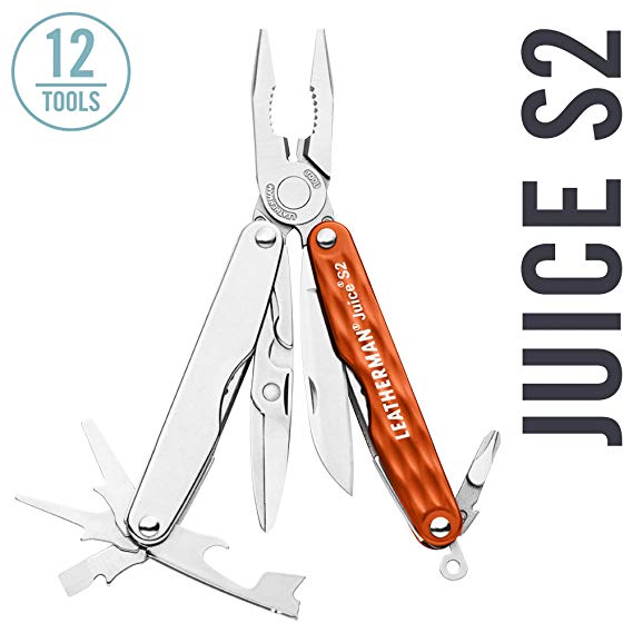 LEATHERMAN - Juice S2 Lightweight Multitool with Spring-Action Scissors and Anodized Aluminum Handles, Cinnabar Orange with Nylon Sheath