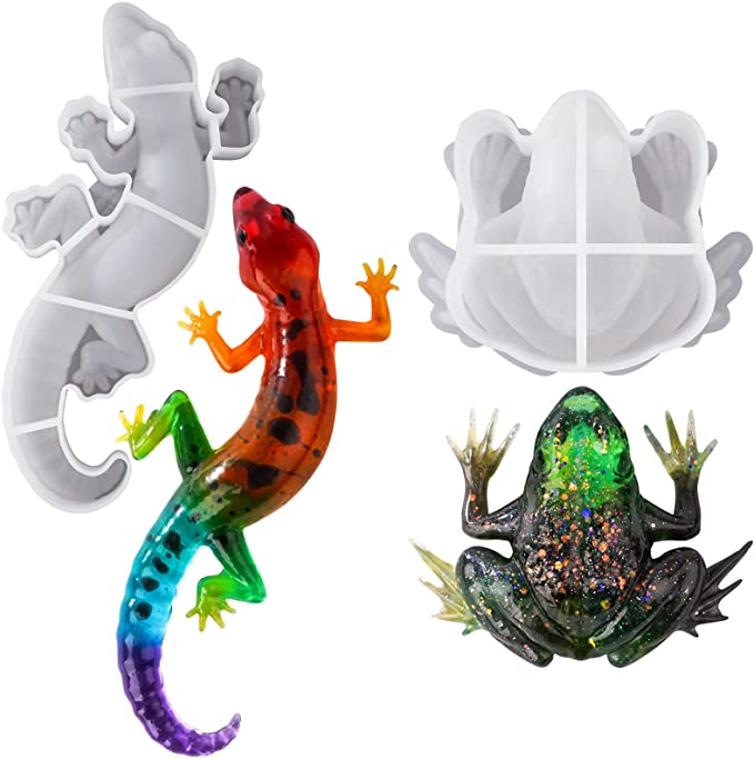 LET'S RESIN Silicone Resin Molds, Animal Resin Epoxy Molds Silicone with Realistic Frog and Lizard Shapes, Silicone Molds for Epoxy Resin, Wall Desktop, Cabinets Decor