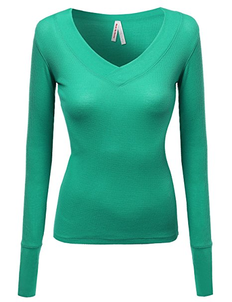 Made by Emma MBE Women's Basic V-Neck & Henley Lace Long Sleeves Thermal Tee