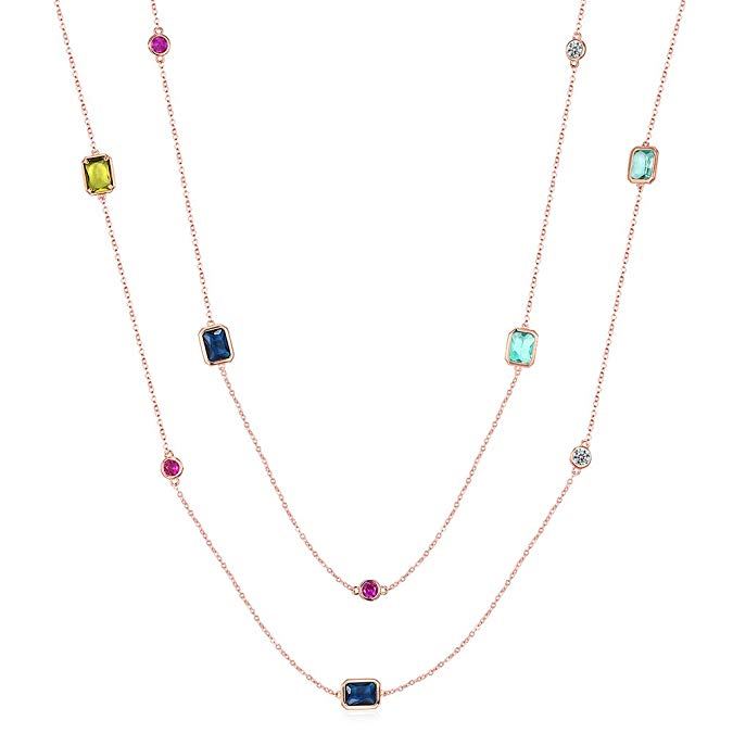YoGe Multicolour Crystal Stones, 40.9 inches Long Sweater Chain Necklace P1179