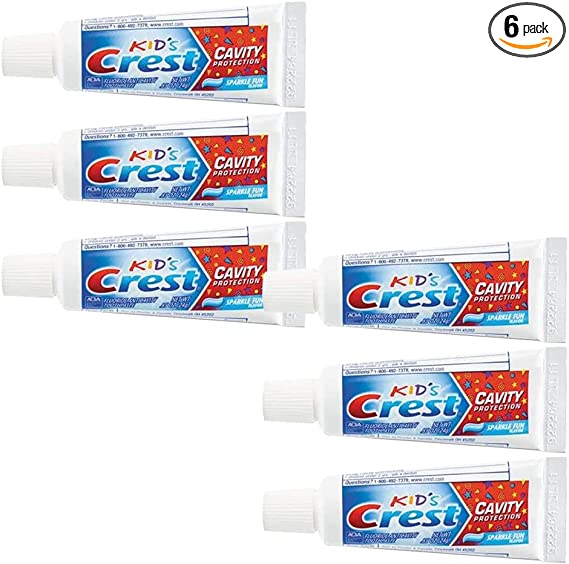 Crest Kids Cavity Protection Toothpaste, Sparkle Fun, Travel Size 0.85 oz (24g) - Pack of 6