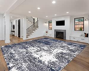 Keen Home Design Area Rugs - 12x15 Non-Shedding, Abstract Rugs for Kitchen, Living Room, Bedroom, Dining Room, Entryway - Size: 12' x 15', Navy/Grey/White