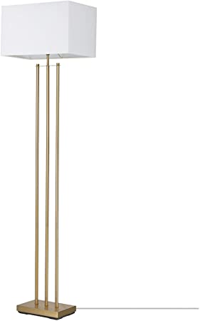 Globe Electric Novogratz x Globe SoHo 62"" Floor Lamp, Matte Brass, White Linen Shade , Gold