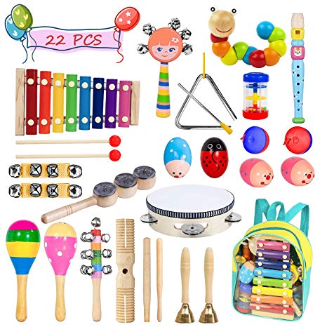 Toddler Musical Instruments- LEKETI 15 Types 22pcs Wooden Toddler Musical Percussion Instruments Toy Set for Kids Preschool Educational, Musical Toys Set for Boys and Girls with Storage Backpack