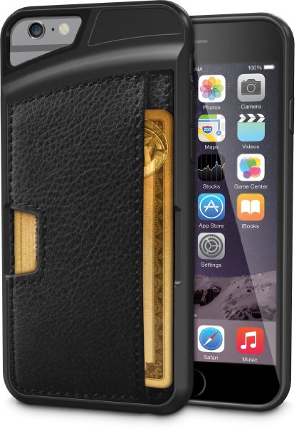 iPhone 66s Wallet Case - Q Card Case for iPhone 66s 47 by CM4 - Ultra Slim Protective Phone Cover Black Onyx