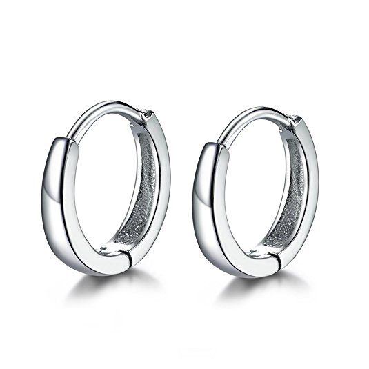 MASOP 925 Sterling Silver Small 13mm Round Hoop Earrings for Women Girls