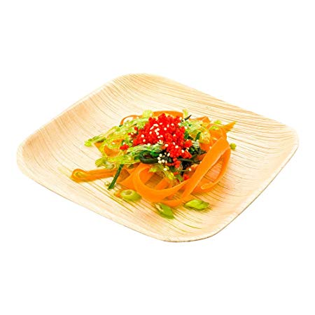 Restaurantware 6-inch Eco-Friendly Indo Palm Leaf Square Plate: Perfect for Parties and Catering Events - Natural Color – Disposable Biodegradable Party Plates – 100-CT