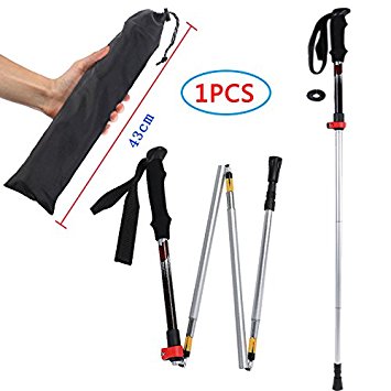 Folding Trekking Pole Collapsible Stick, Ultralight Adjustable Travel Hiking Walking Trekking Pole with EVA Foam Handle