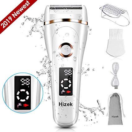 Lady Shaver,Hizek Cordless Wet and Dry Bikini Trimmer Women Rechargeable Electric Lady Shaver Ladies Razor with Bikini Attachment and LED Display,for Arm,Armpit,Bikini Line,Leg,Back