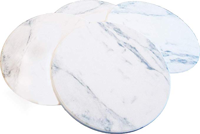 CERAMIC COASTERS - ABSORBENT FAUX MARBLE - Set of 4, Cork Backing Thirsty Stone Ceramic by Ovation Home.