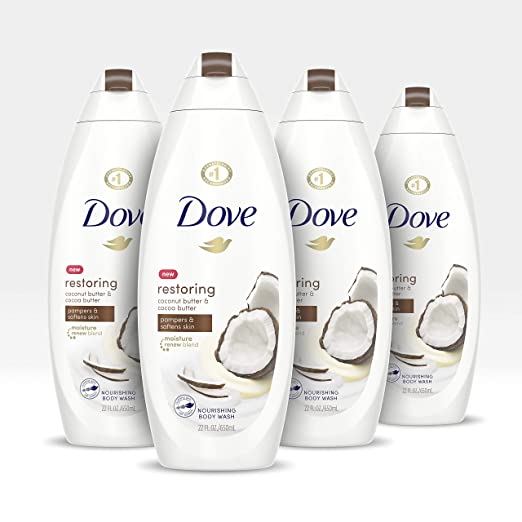 Dove Purely Pampering Body Wash For Dry Skin Coconut Butter Sulfate Free, 22 Fl Oz, Pack of 4