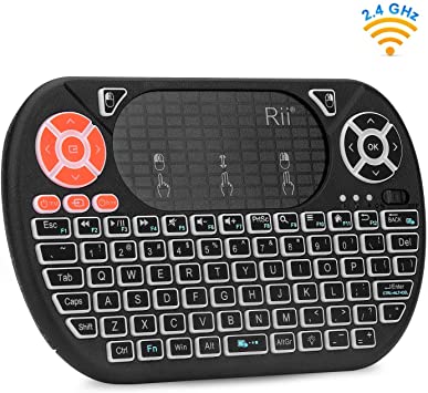 Mini Wireless Keyboard,Rii F8 Wireless 2.4G Keyboard with Touchpad Mouse Combo,IR Learning,Backlit Keyboard Controller for PC,Android TV Box,Linux,Windows