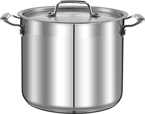 NutriChef Stainless Steel Cookware Stockpot - 14 Quart, Heavy Duty Induction Pot, Soup Pot with Stainless Steel, Lid, Induction, Ceramic, Glass and Halogen Cooktops Compatible - NCSPT14Q