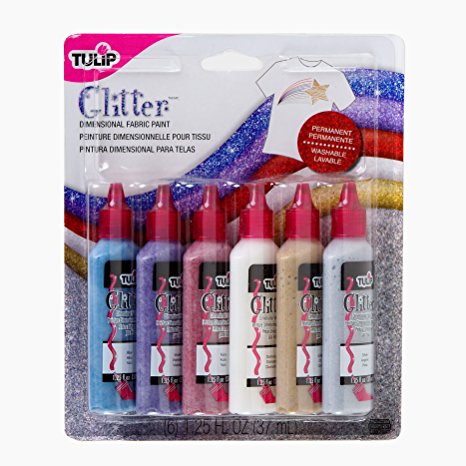 Tulip 3D Fabric Paint Glitter Set - 6 x 37ml Tubes