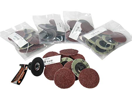 50-Pc 2-Inch Roll Lock Sanding Disc 24 36 60 80 120 Grit Assortment with Mandrel