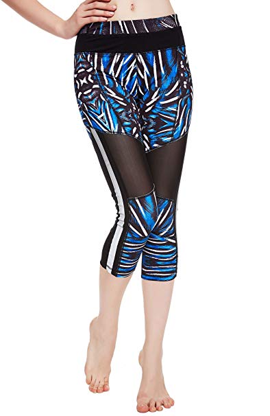 icyzone Women's Workout Capri Leggings Fitted Stretch Tights with Zip Pocket