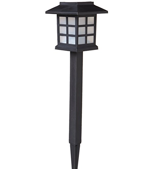 Grand Patio BLACK Small-Sized House-shaped Lattice Plastic Solar Path Lamp for Path, Patio, Deck, Driveway and Garden Set of 4