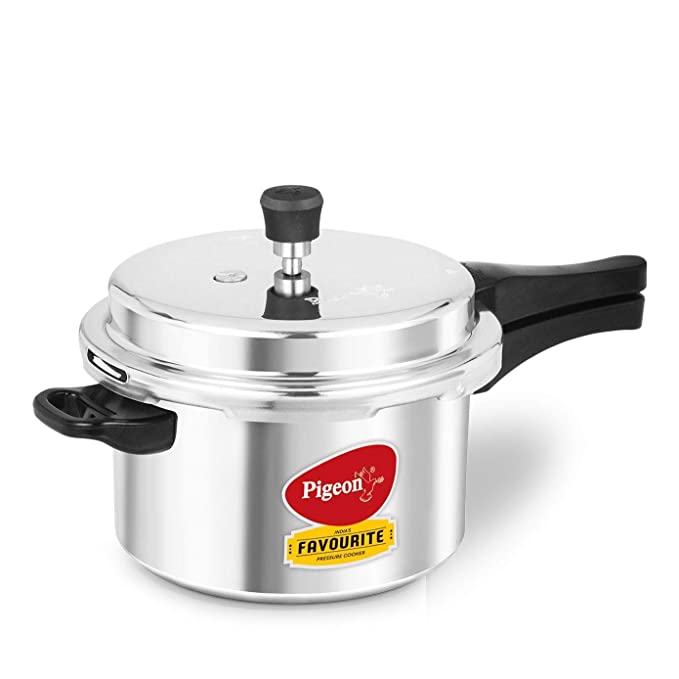 Pigeon By Stovekraft Favourite Induction Base Aluminium Pressure Cooker with Outer Lid, 5 Litres, Silver