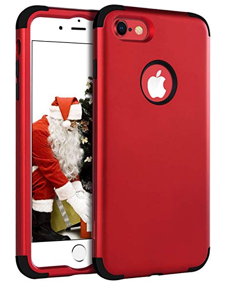 BENTOBEN Case for iPhone 8/iPhone 7, Heavy Duty Shockproof 3 in 1 Hard PC Soft Silicone Hybrid Coated Full-Body Protective Phone Cover Case for Apple iPhone 8/7 (4.7 Inch), Christmas Red