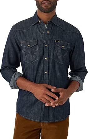 Wrangler Men's Iconic Denim Regular Fit Snap Shirt