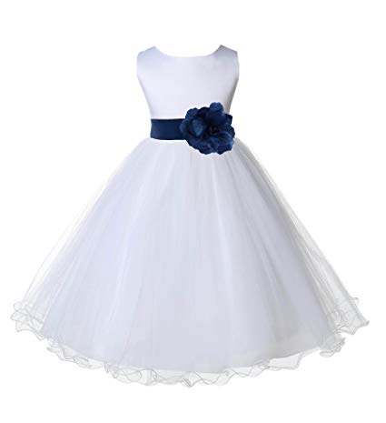 Wedding Pageant White Flower Girl Rattail Edge Tulle Dress 829s