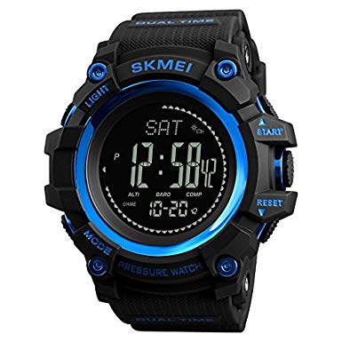 SKMEI 1358 Waterproof Digital Smart Outdoor Sports Watch Blue with Pedometer Activity, Calories Burn, Distance Tracker, weather, Air Pressure, Thermometer, Altimeter, and Direction Compass