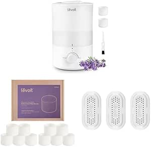 Bundle of LEVOIT Dual150 Humidifiers for Bedroom   LEVOIT 10-Pack Top Fill Humidifier Replacement Filters   LEVOIT 3-Pack Water Softner