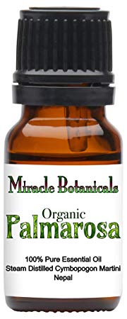 Miracle Botanicals Palmarosa Essential Oil - Organic - 100% Pure Cymbopogon Martini - Therapeutic Grade - 10ml