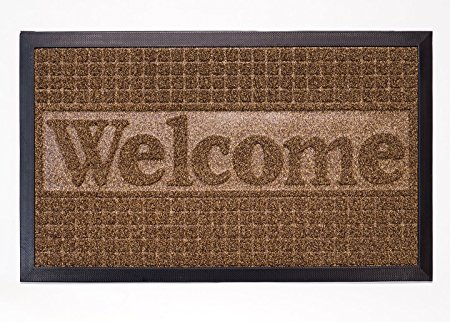 Entrance Rug Indoor/Outdoor Doormat, Shoe Scraper Entryway Welcome Floor Mat, Weather-Resistant, 29" x 17" (Welcome Brown)
