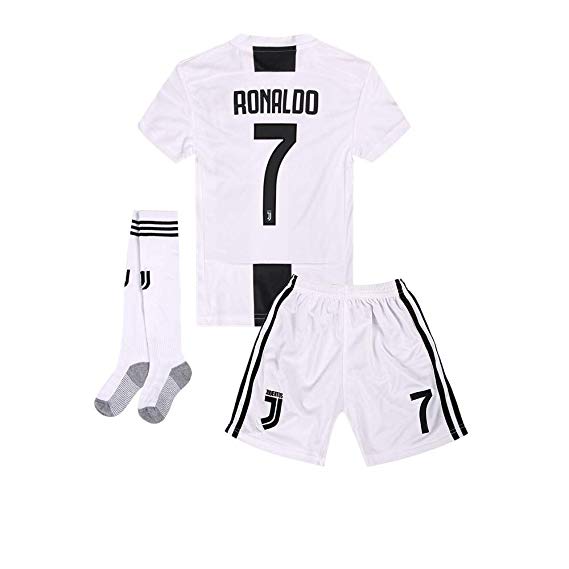 2018-2019 Home C Ronaldo #7 Juventus Kids Youth Soccer Jersey & Shorts & Socks White