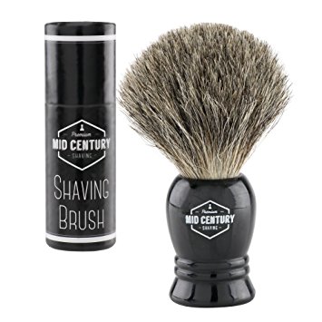 Mid Century Shaving Brush - Pure Badger Hair - Resin Handle For an Amazing Wet Shave Experience (Black)