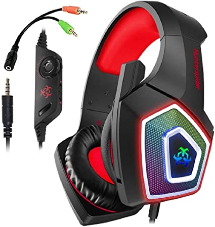 Hunterspider PS4 Headset V-1 Gaming Headset Xbox one Headset Gaming Headphone with Surround Sound, RGB LED Light & Noise Canceling Microphone for PS4,Gamecube,Xbox One(Adapter Not Included)